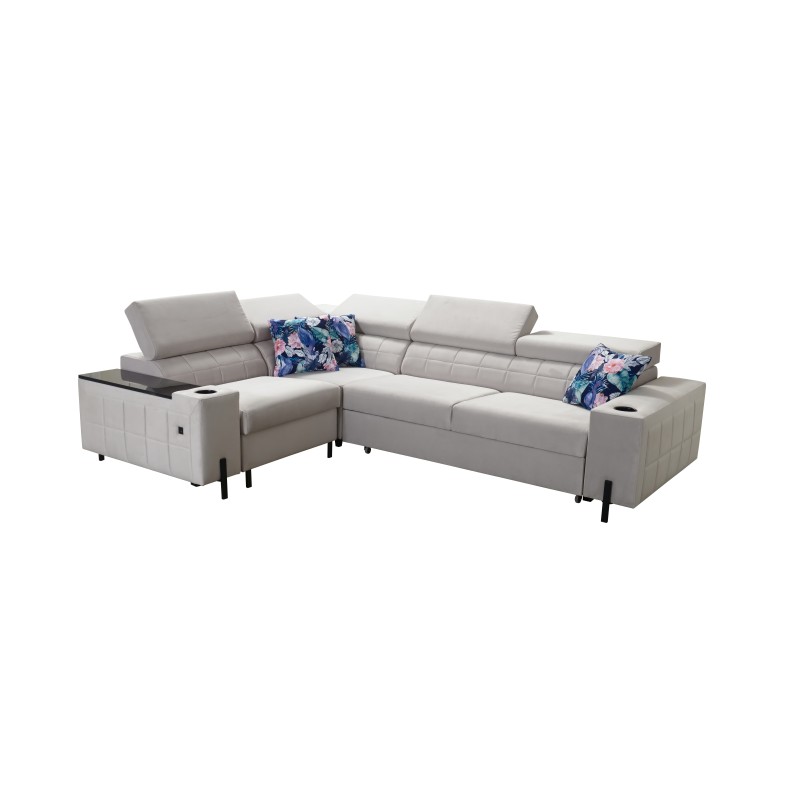 Zetta II corner sofa with sleeping function, bar, storage for bedding, and USB port - Velvet, Jaguar 2176 Zetta II corner sofa with sleeping function, bar, storage for bedding, and USB port - Velvet, Jaguar 2176