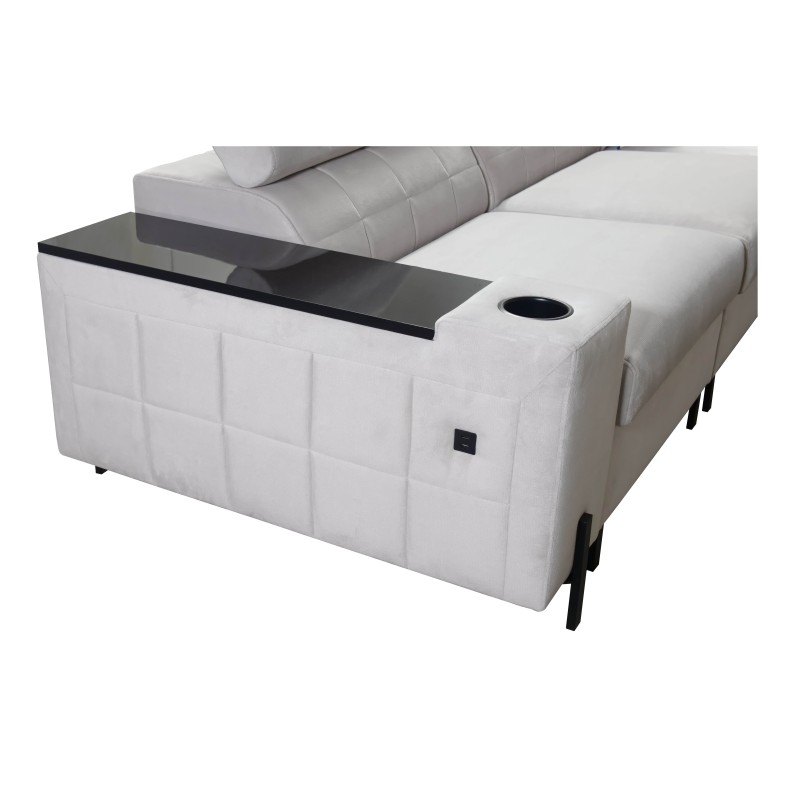 Zetta II corner sofa with sleeping function, bar, storage for bedding, and USB port - Velvet, Jaguar 2176 Zetta II corner sofa with sleeping function, bar, storage for bedding, and USB port - Velvet, Jaguar 2176