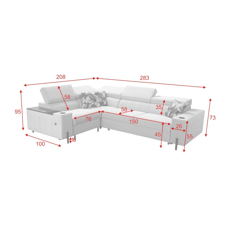 Zetta II corner sofa with sleeping function, bar, storage for bedding, and USB port - Velvet, Jaguar 2176 Zetta II corner sofa with sleeping function, bar, storage for bedding, and USB port - Velvet, Jaguar 2176