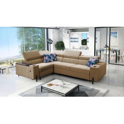 Zetta II corner sofa with sleeping function, bar, storage for bedding, and USB port - Velvet, Jaguar 2176