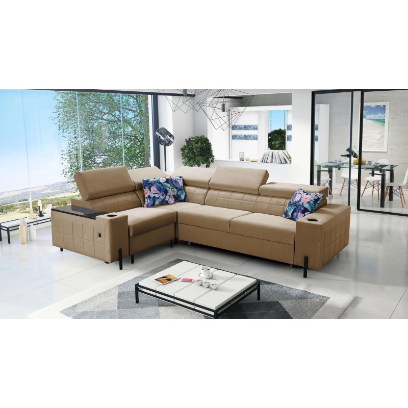 Zetta II corner sofa with sleeping function, bar, storage for bedding, and USB port - Velvet, Jaguar 2176 Zetta II corner sofa with sleeping function, bar, storage for bedding, and USB port - Velvet, Jaguar 2176