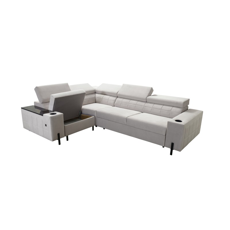 Zetta II corner sofa with sleeping function, bar, bedding storage, and USB port - Velvet, Jaguar 2175 Zetta II corner sofa with sleeping function, bar, bedding storage, and USB port - Velvet, Jaguar 2175