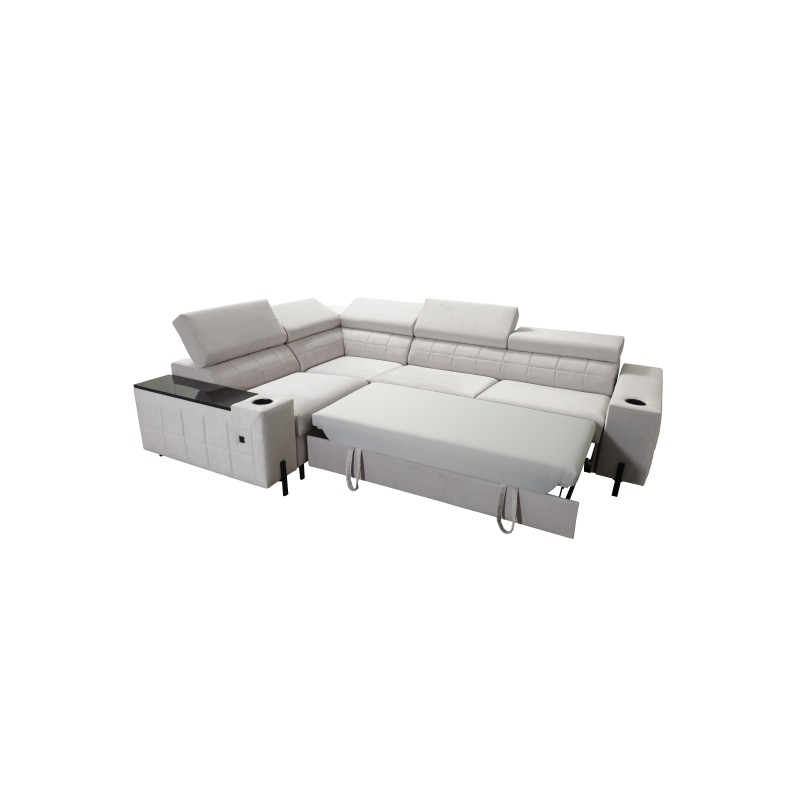 Zetta II corner sofa with sleeping function, bar, bedding storage, and USB port - Velvet, Jaguar 2175 Zetta II corner sofa with sleeping function, bar, bedding storage, and USB port - Velvet, Jaguar 2175