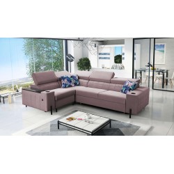 Zetta II Corner Sofa with sleeping function, bar, storage for bedding, and USB port - Velvet, Jaguar 2171