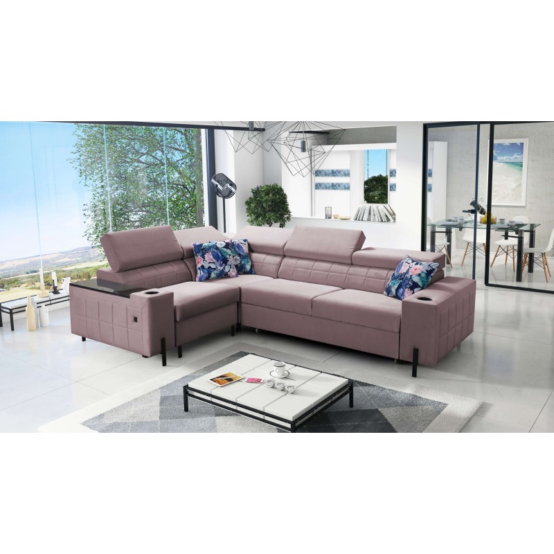 Zetta II Corner Sofa with sleeping function, bar, storage for bedding, and USB port - Velvet, Jaguar 2171 Zetta II Corner Sofa with sleeping function, bar, storage for bedding, and USB port - Velvet, Jaguar 2171