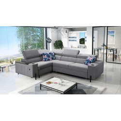 Zetta II corner sofa with a sleeping function, bar, storage for bedding, and USB port - Velvet, Jaguar 2167