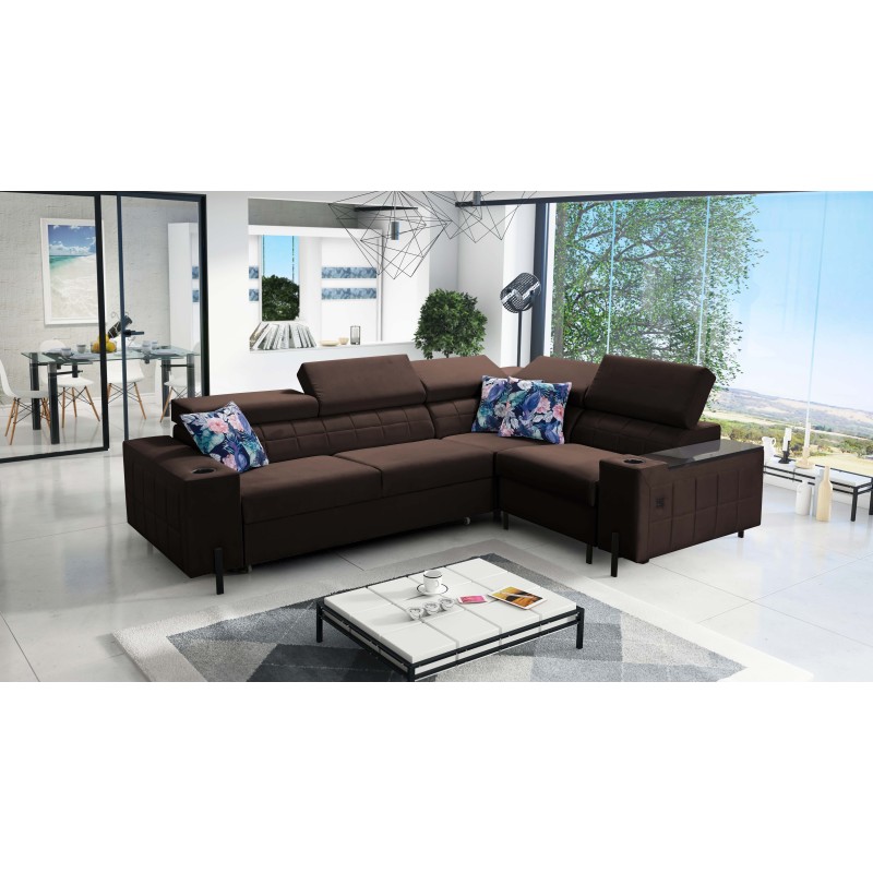 Zetta II corner sofa with a sleeping function, bar, storage for bedding, and USB port - Velvet, Jaguar 2180 Zetta II corner sofa with a sleeping function, bar, storage for bedding, and USB port - Velvet, Jaguar 2180