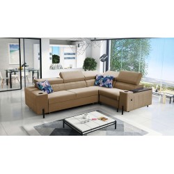 Zetta II corner sofa with sleeping function, bar, storage for bedding, and USB port - Velvet, Jaguar 2176
