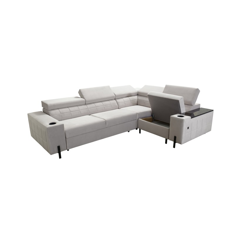 Zetta II corner sofa with sleeping function, bar, bedding storage, and USB port - Velvet, Jaguar 2175 Zetta II corner sofa with sleeping function, bar, bedding storage, and USB port - Velvet, Jaguar 2175