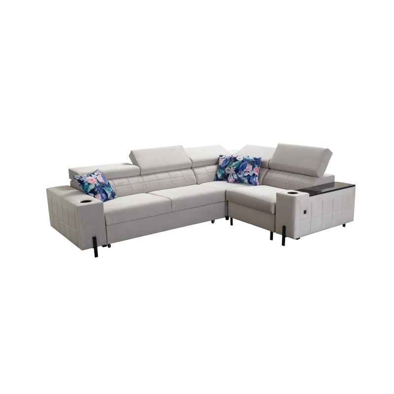 Zetta II corner sofa with sleeping function, bar, bedding storage, and USB port - Velvet, Jaguar 2175 Zetta II corner sofa with sleeping function, bar, bedding storage, and USB port - Velvet, Jaguar 2175
