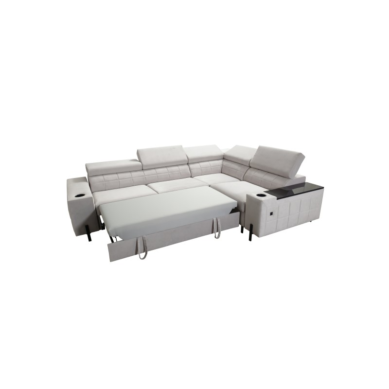 Zetta II corner sofa with sleeping function, bar, bedding storage, and USB port - Velvet, Jaguar 2175 Zetta II corner sofa with sleeping function, bar, bedding storage, and USB port - Velvet, Jaguar 2175