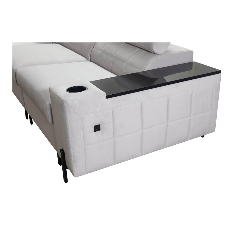 Zetta II corner sofa with sleeping function, bar, bedding storage, and USB port - Velvet, Jaguar 2175 Zetta II corner sofa with sleeping function, bar, bedding storage, and USB port - Velvet, Jaguar 2175