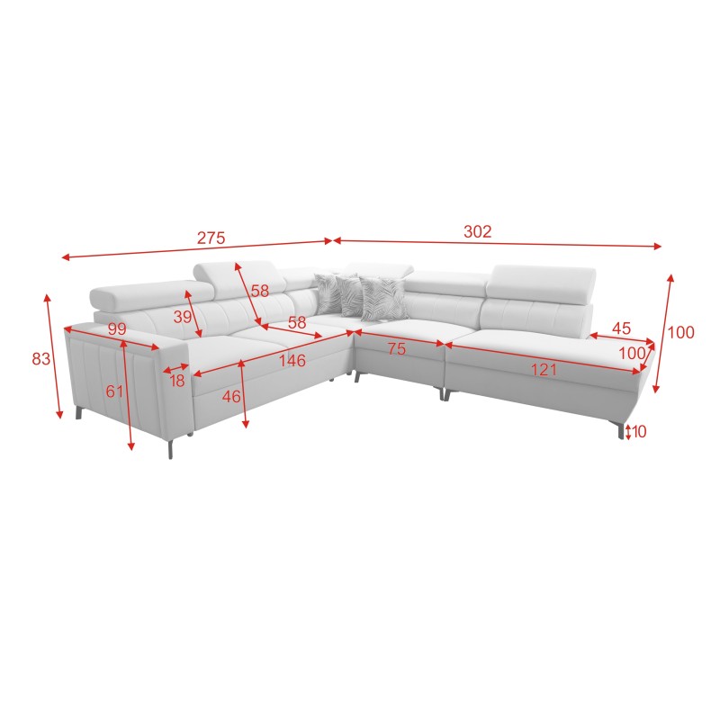 Arco VIII corner sofa with sleeping function and adjustable headrests Arco VIII corner sofa with sleeping function and adjustable headrests