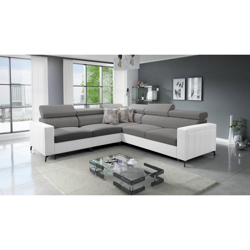 Arco IV Corner Sofa with Sleeping Function, Velvet Fabric, Mono 246 + Eco-leather - Elegance and Functionality Arco IV Corner Sofa with Sleeping Function, Velvet Fabric, Mono 246 + Eco-leather - Elegance and Functionality