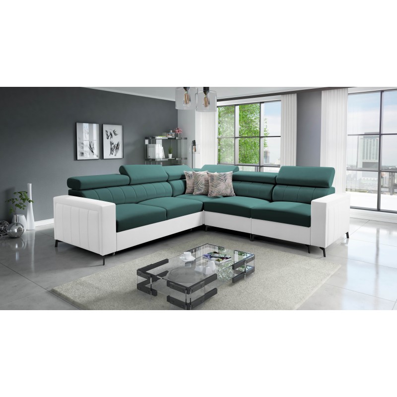 Arco IV Corner Sofa with Sleeping Function, Velvet Fabric, Mono 238 + Eco-leather - Elegance and Functionality Arco IV Corner Sofa with Sleeping Function, Velvet Fabric, Mono 238 + Eco-leather - Elegance and Functionality