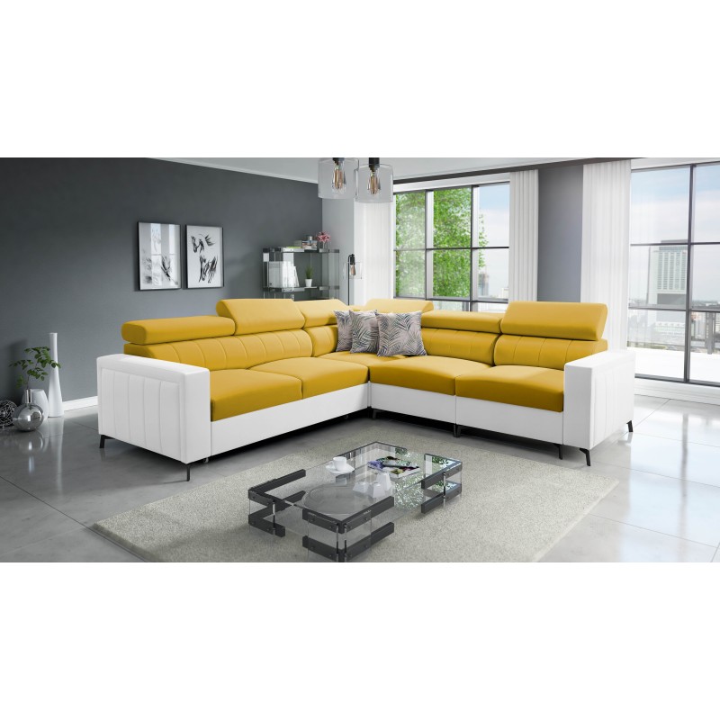 Arco IV Corner Sofa with Sleeping Function, Velvet Fabric, Mono 236 + Eco-leather - Elegance and Functionality Arco IV Corner Sofa with Sleeping Function, Velvet Fabric, Mono 236 + Eco-leather - Elegance and Functionality
