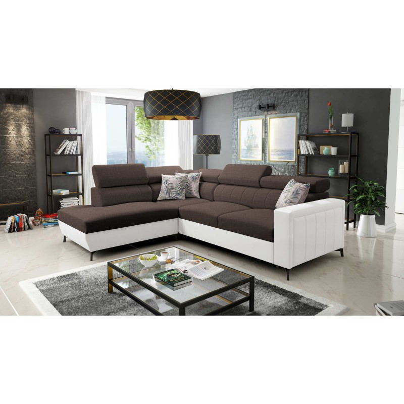 Narożnik Arco III mini z funkcją spania, regulowane zagłówki tkanina Sawana 26 + Ecoskóra Narożnik Arco III mini z funkcją spania, regulowane zagłówki tkanina Sawana 26 + Ecoskóra