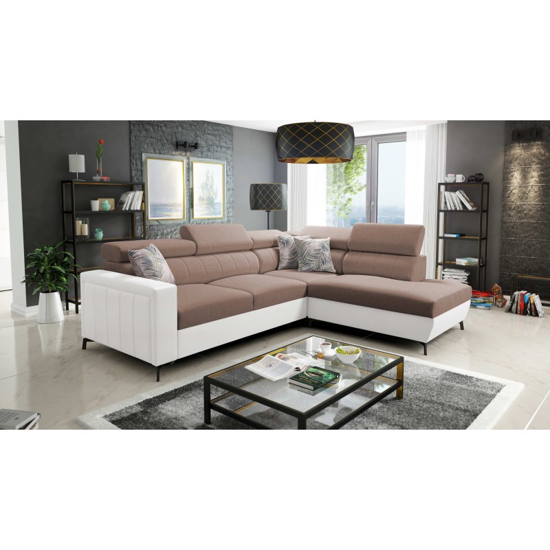 Narożnik Arco III mini z funkcją spania, regulowane zagłówki tkanina Sawana 25 + Ecoskóra Narożnik Arco III mini z funkcją spania, regulowane zagłówki tkanina Sawana 25 + Ecoskóra