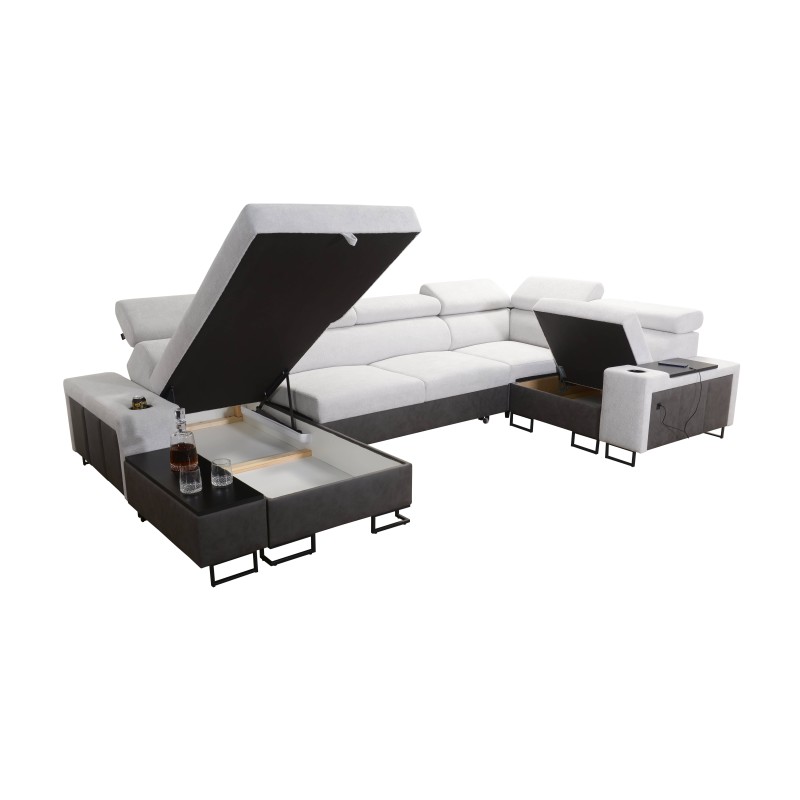 Narożnik w kształcie U Prestige IV mini z funkcją spania i portem usb tkanina Freya 210.18 + Tauro 8207 Narożnik w kształcie U Prestige IV mini z funkcją spania i portem usb tkanina Freya 210.18 + Tauro 8207