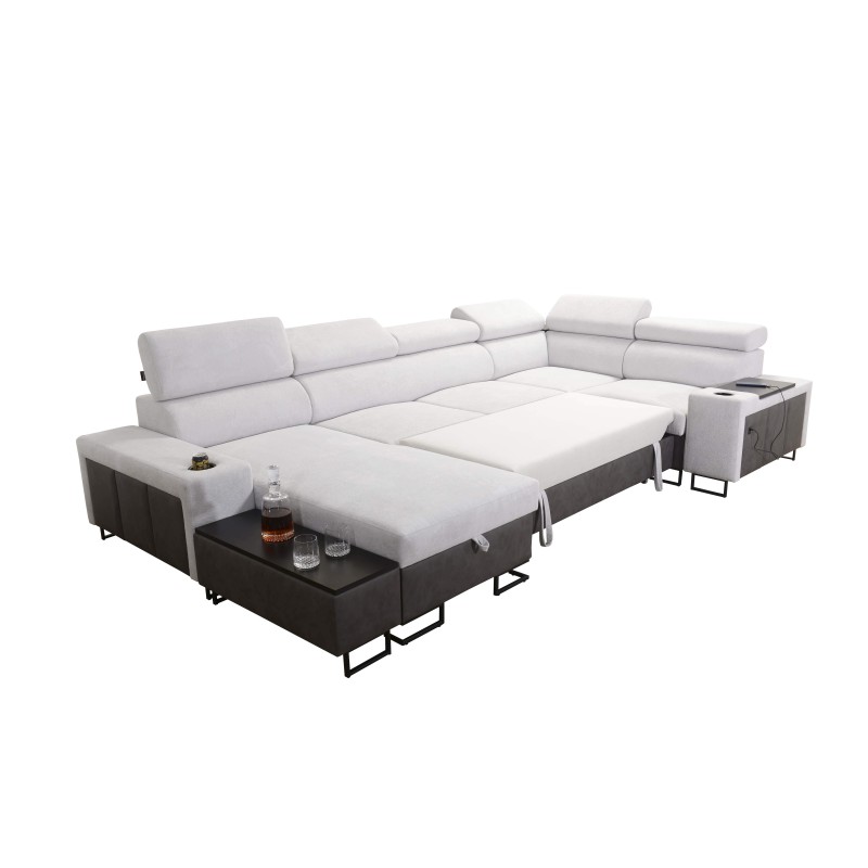 Narożnik w kształcie U Prestige IV mini z funkcją spania i portem usb tkanina Freya 210.18 + Tauro 8207 Narożnik w kształcie U Prestige IV mini z funkcją spania i portem usb tkanina Freya 210.18 + Tauro 8207