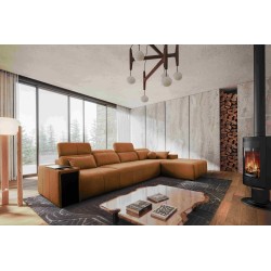Elegant Corner Sofa Milano XII with Sleeping Function - Woven Fabric, Verita 54
