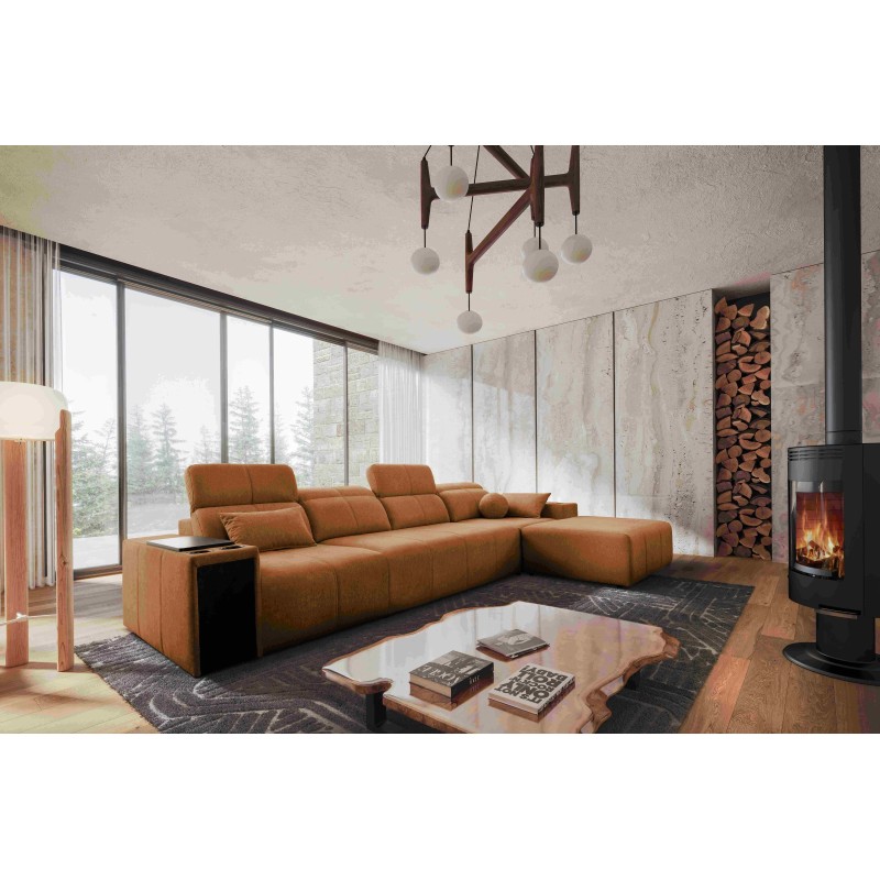 Elegant Corner Sofa Milano XII with Sleeping Function - Woven Fabric, Verita 54