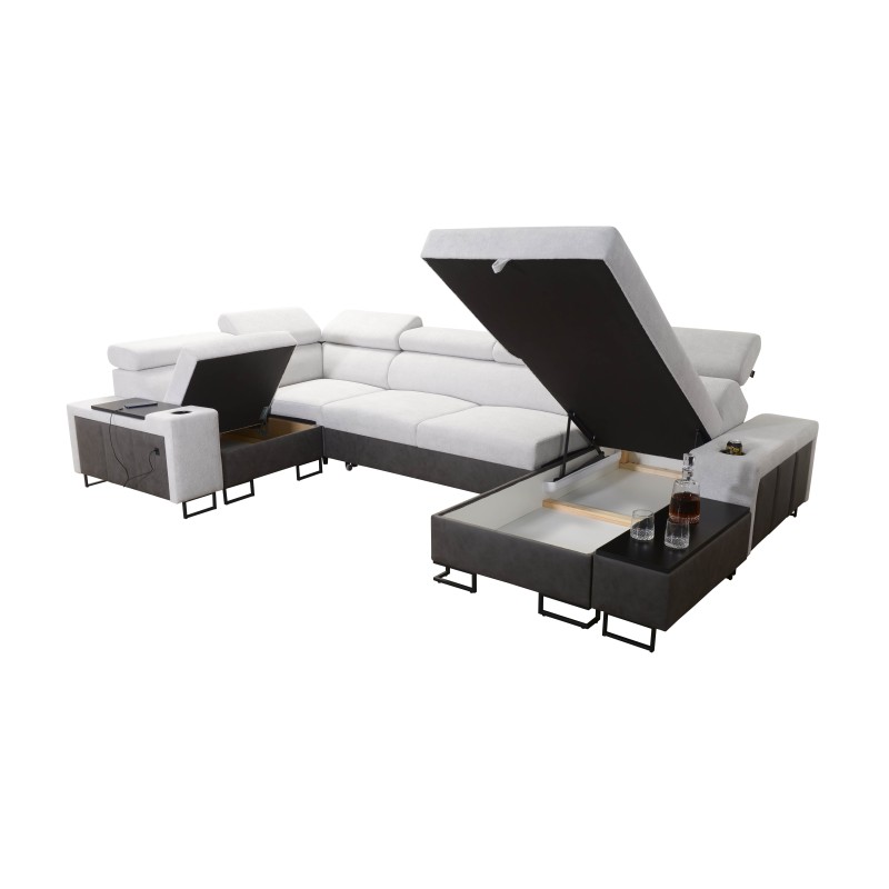 Narożnik w kształcie U Prestige IV maxi z funkcją spania i portem usb tkanina Freya 210.20 + Tauro 8207 Narożnik w kształcie U Prestige IV maxi z funkcją spania i portem usb tkanina Freya 210.20 + Tauro 8207