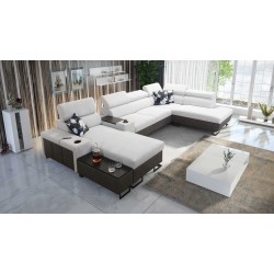 Narożnik w kształcie U Prestige V z funkcją spania i portem usb tkanina Freya 210.18 + Tauro 8207