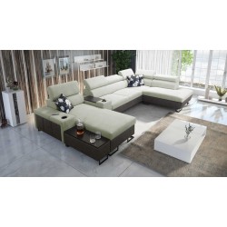 Narożnik w kształcie U Prestige V z funkcją spania i portem usb tkanina Freya 210.11 + Tauro 8207
