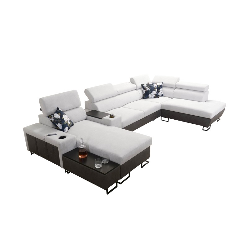 Narożnik w kształcie U Prestige V z funkcją spania i portem usb tkanina Freya 210.11 + Tauro 8207 Narożnik w kształcie U Prestige V z funkcją spania i portem usb tkanina Freya 210.11 + Tauro 8207