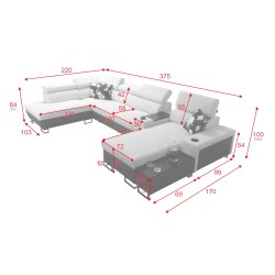 Narożnik w kształcie U Prestige V z funkcją spania i portem usb tkanina Freya 210.18 + Tauro 8207 Narożnik w kształcie U Prestige V z funkcją spania i portem usb tkanina Freya 210.18 + Tauro 8207