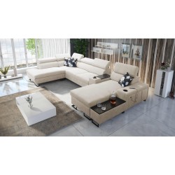 U-Shaped Prestige V Sectional Sofa with Sleeping Function and USB Port | High-Quality Furniture
