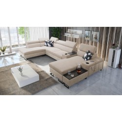 U-Shaped Prestige V Sectional Sofa with Sleeping Function and USB Port | High-Quality Furniture