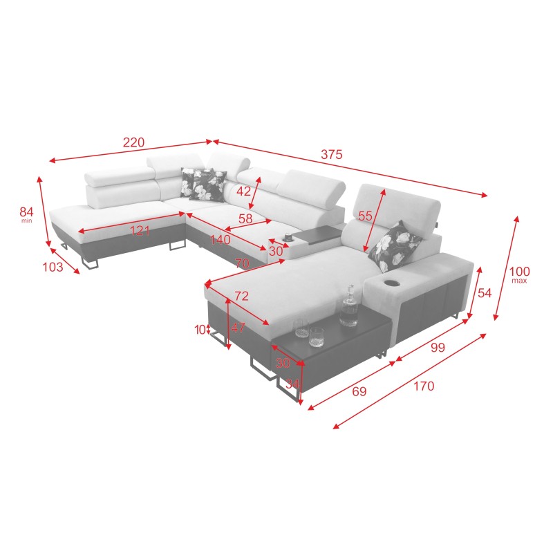 U-Shaped Prestige V Sectional Sofa with Sleeping Function and USB Port | High-Quality Furniture U-Shaped Prestige V Sectional Sofa with Sleeping Function and USB Port | High-Quality Furniture