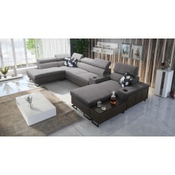 Narożnik w kształcie U Prestige V z funkcją spania i portem usb tkanina Freya 210.23 + Tauro 8207