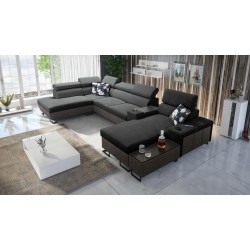 Narożnik w kształcie U Prestige V z funkcją spania i portem usb tkanina Freya 210.24 + Tauro 8207