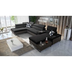 Narożnik w kształcie U Prestige V z funkcją spania i portem usb tkanina Freya 210.25 + Tauro 8207