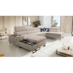 Prestige VI U-shaped sectional sofa with sleeping function, Soft to the touch, Freya 210.04 + Tauro 8203, USB port - Luxury in y