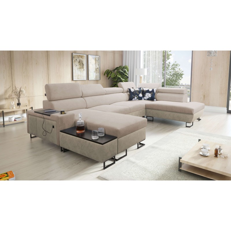 Prestige VI U-shaped sectional sofa with sleeping function, Soft to the touch, Freya 210.04 + Tauro 8203, USB port - Luxury in y Prestige VI U-shaped sectional sofa with sleeping function, Soft to the touch, Freya 210.04 + Tauro 8203, USB port - Luxury in y