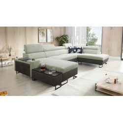 U-Shaped Corner Sofa Prestige VI with Sleeping Function, Soft to Touch, Freya 210.11 + Tauro 8207, USB Port - Luxury in Your Liv