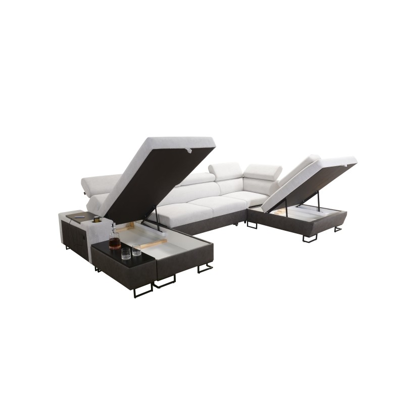 Narożnik w kształcie U Prestige VI z funkcją spania i portem usb tkanina Freya 210.11 + Tauro 8207 Narożnik w kształcie U Prestige VI z funkcją spania i portem usb tkanina Freya 210.11 + Tauro 8207