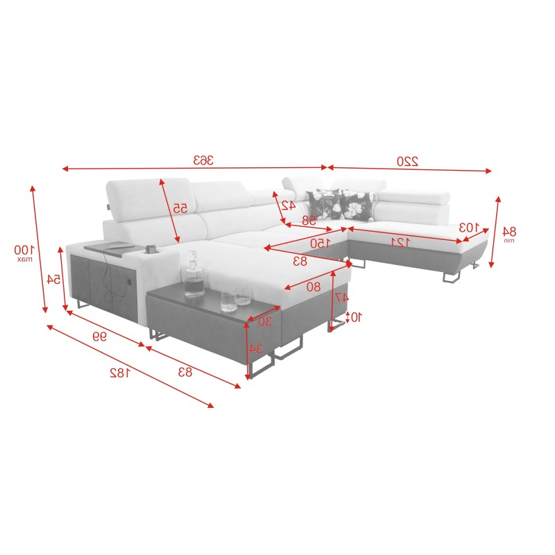 U-Shaped Corner Sofa Prestige VI with Sleeping Function, Soft to Touch, Freya 210.11 + Tauro 8207, USB Port - Luxury in Your Liv U-Shaped Corner Sofa Prestige VI with Sleeping Function, Soft to Touch, Freya 210.11 + Tauro 8207, USB Port - Luxury in Your Liv