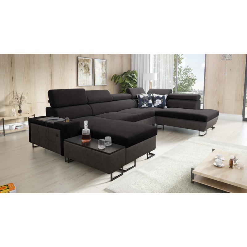 Esquina en forma de U Prestige VI con función de cama, Suave al tacto, Freya 210.25 + Tauro 8207, puerto USB - Lujo en tu salón Esquina en forma de U Prestige VI con función de cama, Suave al tacto, Freya 210.25 + Tauro 8207, puerto USB - Lujo en tu salón