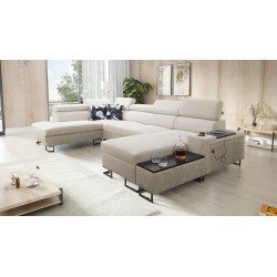 U-shaped corner sofa Prestige VI with sleeping function, Soft to the touch, Freya 210.02 + Tauro 8203, USB port - Luxury in your