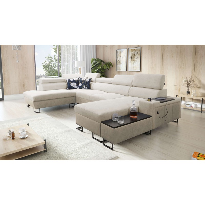 U-shaped corner sofa Prestige VI with sleeping function, Soft to the touch, Freya 210.02 + Tauro 8203, USB port - Luxury in your U-shaped corner sofa Prestige VI with sleeping function, Soft to the touch, Freya 210.02 + Tauro 8203, USB port - Luxury in your