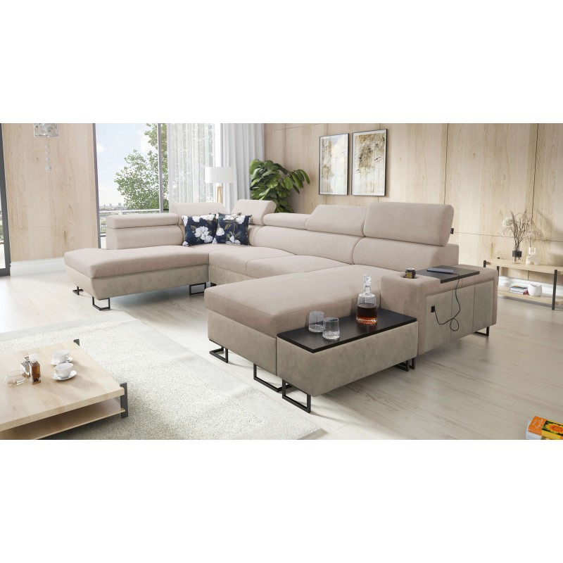Prestige VI U-shaped sectional sofa with sleeping function, Soft to the touch, Freya 210.04 + Tauro 8203, USB port - Luxury in y Prestige VI U-shaped sectional sofa with sleeping function, Soft to the touch, Freya 210.04 + Tauro 8203, USB port - Luxury in y