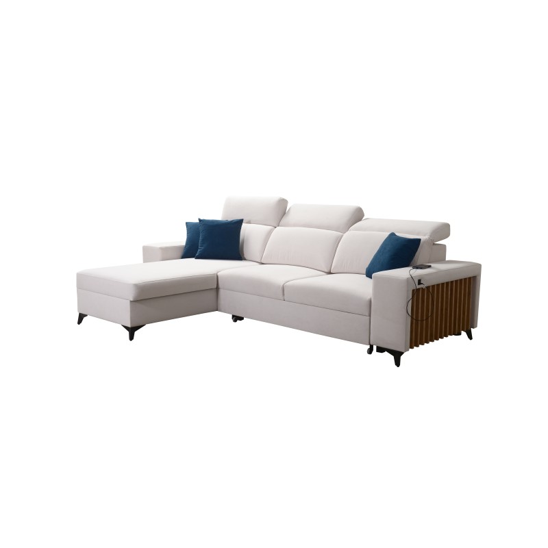 Alto I Corner Sofa with Sleeping Function and Adjustable Headrests in Plecionka Fabric, Sawana 61 | Your Ideal Furniture Alto I Corner Sofa with Sleeping Function and Adjustable Headrests in Plecionka Fabric, Sawana 61 | Your Ideal Furniture