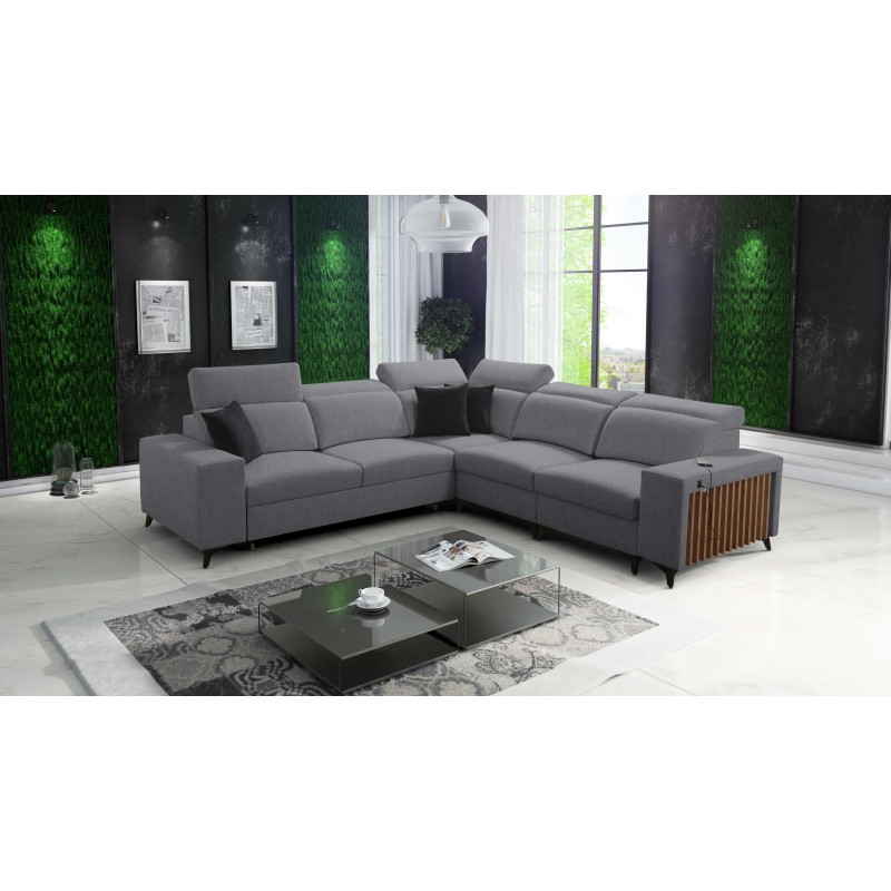 The Alto III corner sofa with slats, a sleeping function, and adjustable headrests in Plecionka fabric, Sawana 21.