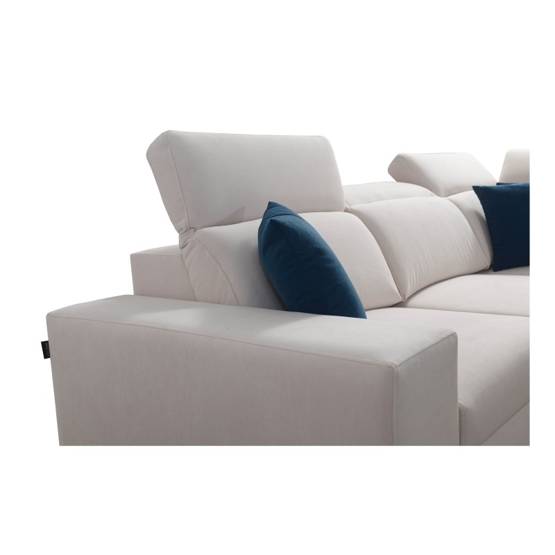 Das Ecksofa Alto III mit Latten, Schlaffunktion und verstellbaren Kopfstützen in Stoff Plecionka, Sawana 25. Das Ecksofa Alto III mit Latten, Schlaffunktion und verstellbaren Kopfstützen in Stoff Plecionka, Sawana 25.