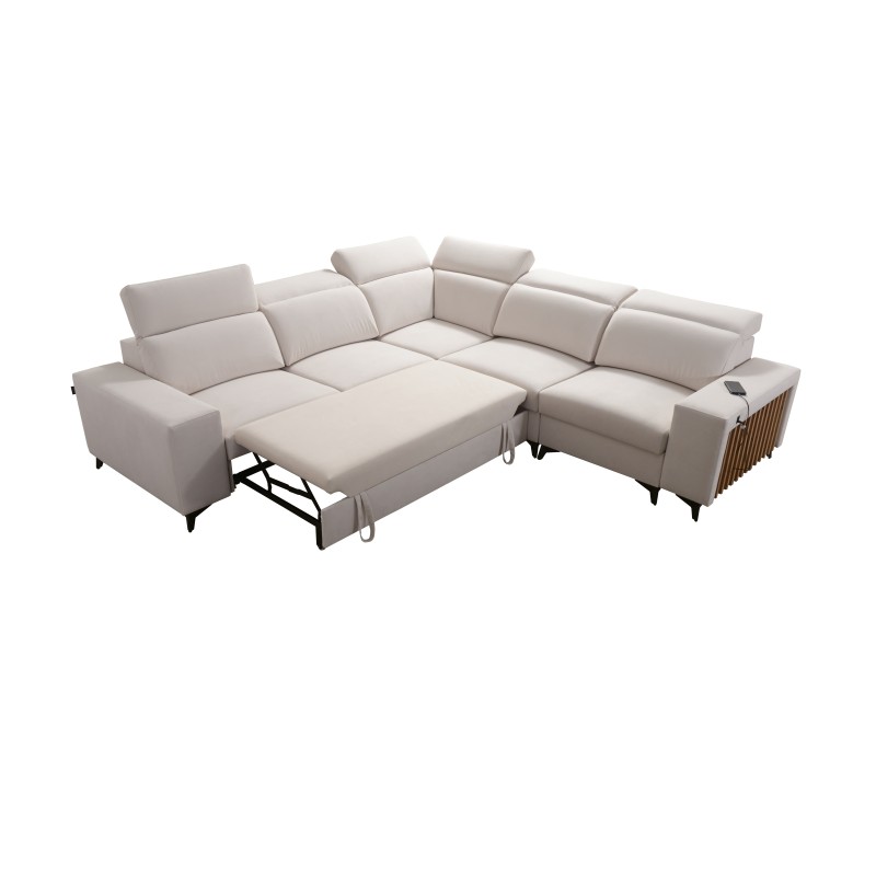 Ecksofa Alto III mit Lamellen, Schlaffunktion und verstellbaren Kopfstützen in Stoff Plecionka, Sawana 61 Ecksofa Alto III mit Lamellen, Schlaffunktion und verstellbaren Kopfstützen in Stoff Plecionka, Sawana 61
